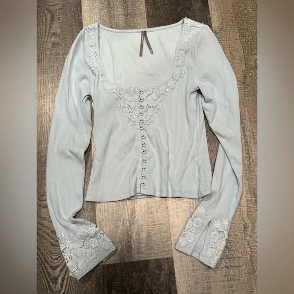 Anthropologie Long-Sleeve Lace-Trim Blouse - Picture 5 of 5